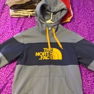 The North Face Blue and Yellow Zip Up Sweater